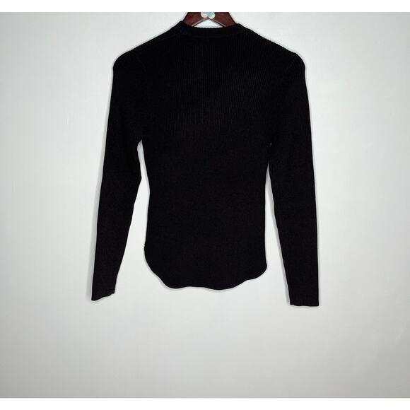 Ganni Long Sleeve Ribbed Sweater Womens Medium Black Crystal Button Shoulder - Picture 8 of 10